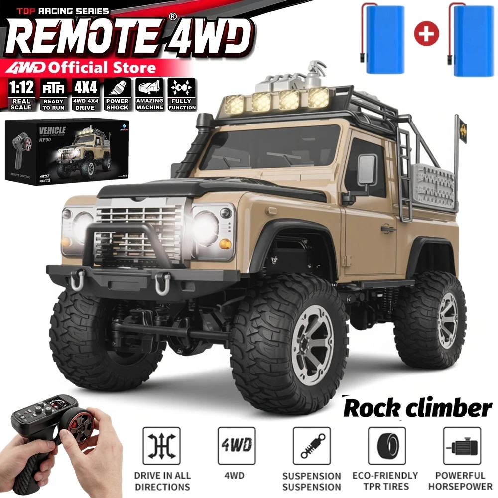 4WD Ferngesteuertes Auto 1:12 Offroad RC-Truck mit LED-Lichtern Geländemonster 4x4 Allrad-Kletterbuggy Fahrzeug Geschenk für Kinder und Erwachsene