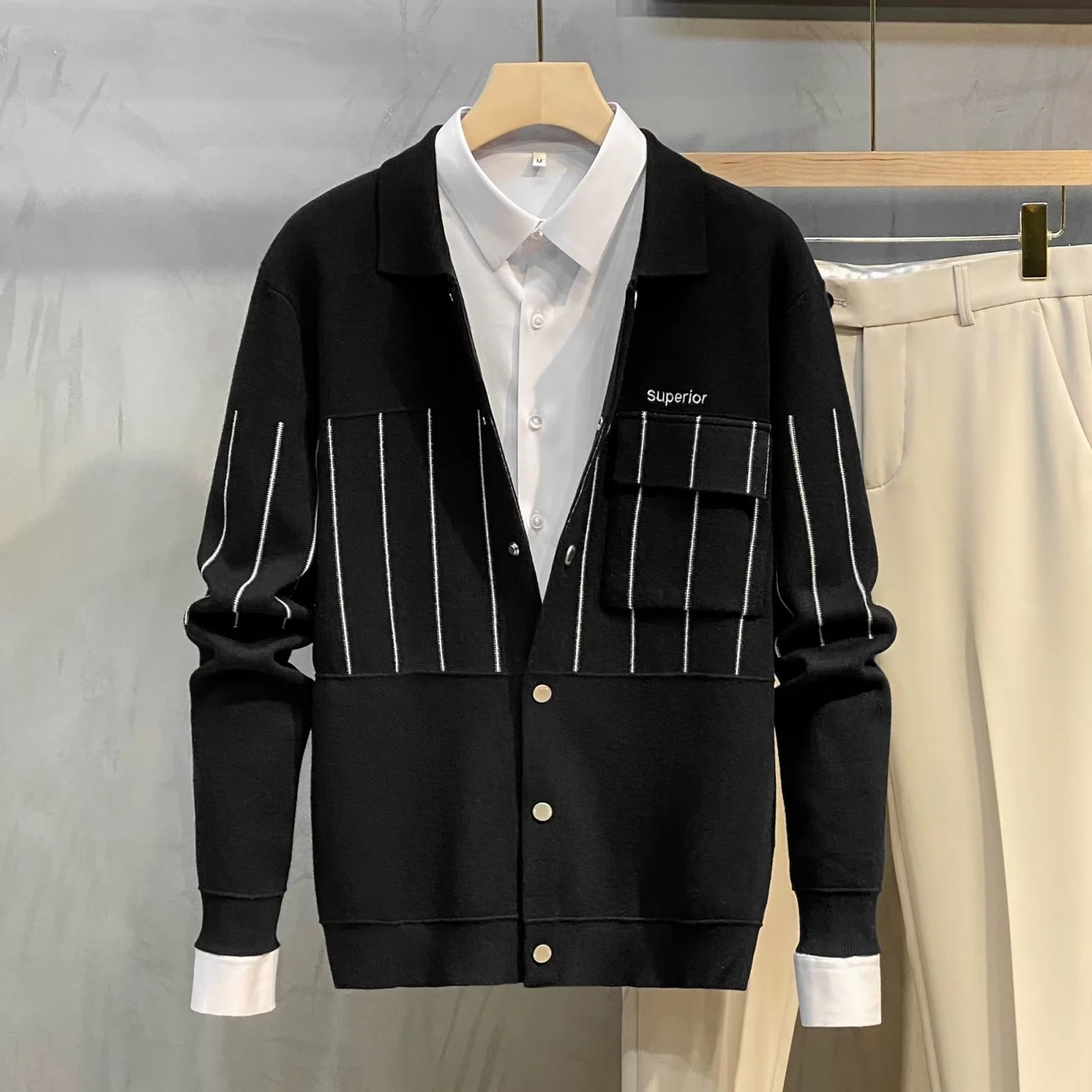 

Autumn Large Size 250 Pou Men's Long Sve Knitted Sweater Casual Slim Fit Faionable Open Cardigan irt