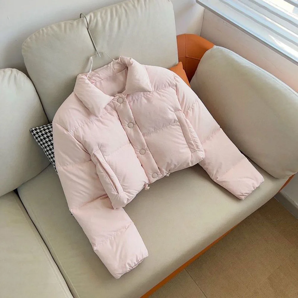 Chaqueta de algodón rosa coreana para mujer, Parkas cortas ajustadas, abrigo informal, ropa de pan de moda, prendas de vestir de algodón sólido dulce