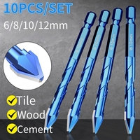 10PCS High-Strength Eccentric Twist Drill Bits Oblique Head Eccentric Glass Tile Drilling Concrete Drill Bit Set