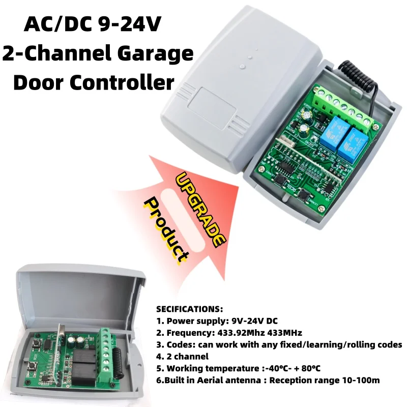 Garage Door Controller 9V-12V-24V Universal Gate Remote Control Receiver For Fixed Code and Rolling Code 433mhz