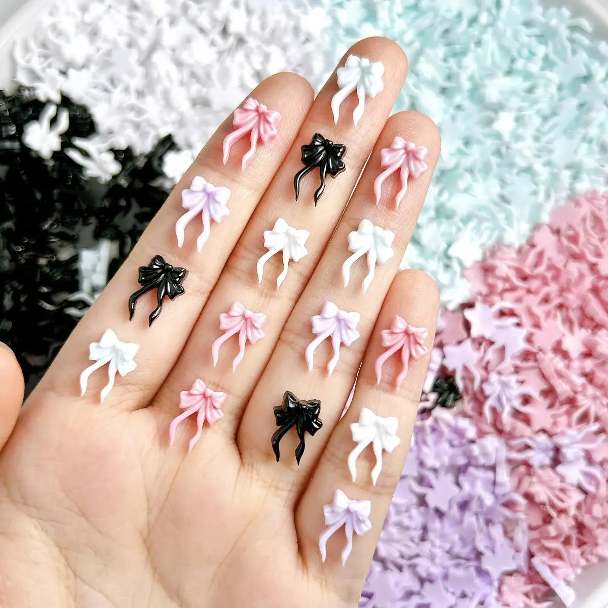 

Minimalist Sweet Line Bows Resin Nail Charms Solid Color Luminous Glossy Dress Bowknots Nail Art Decorations for DIY Nails Parts