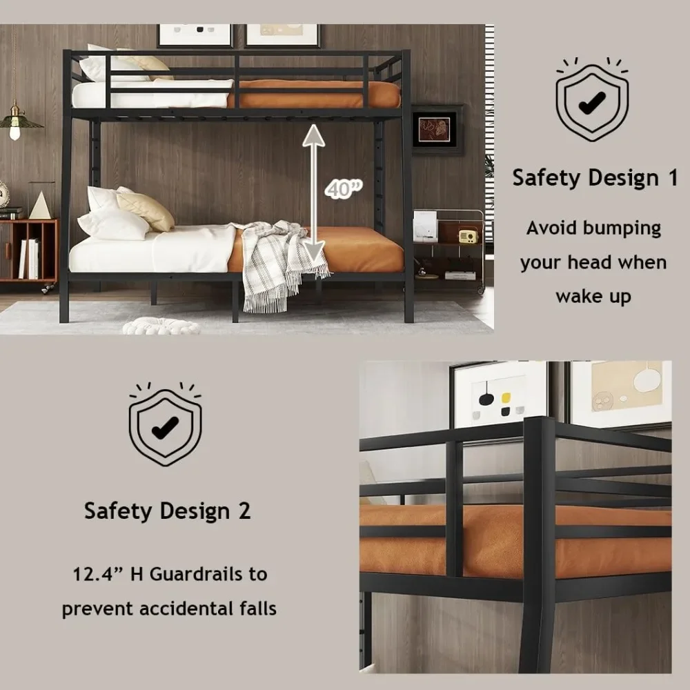 Bellemave Full XL فوق سرير كوين بطابقين للبالغين، إطار سرير بطابقين مقاس XL كامل مع سلمين ودرابزين كامل الطول، سهل الاستخدام #4