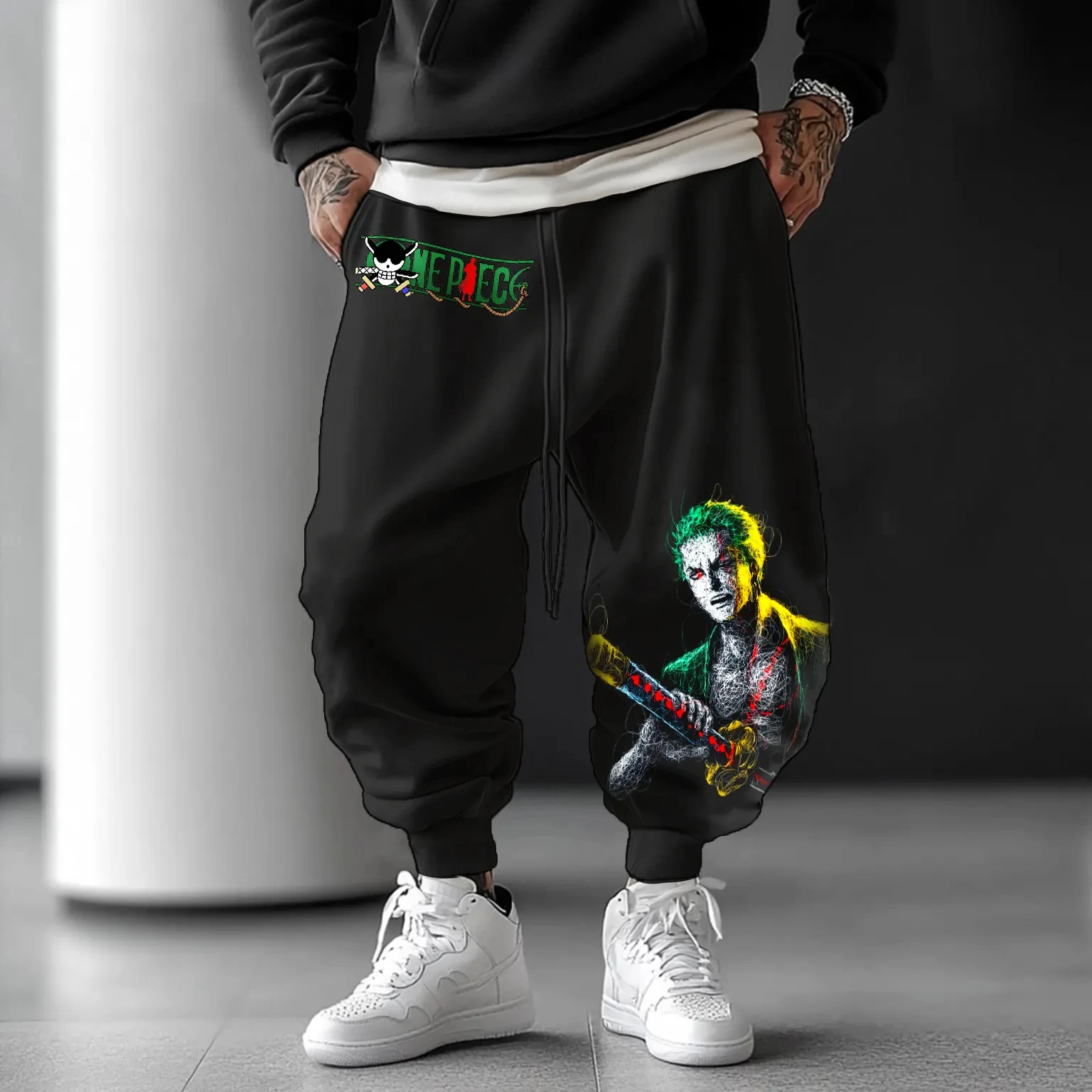 ONE PIECE Luffy Japanese Animation Peripheral Printed Trousers American Sports Autumn Fashion Men's and Women's Cotton Leggings