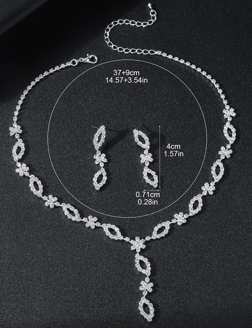 Комплект свадебных украшений со стразами — серебряное ожерелье, серьги и браслет для свадьбы и вечеринки