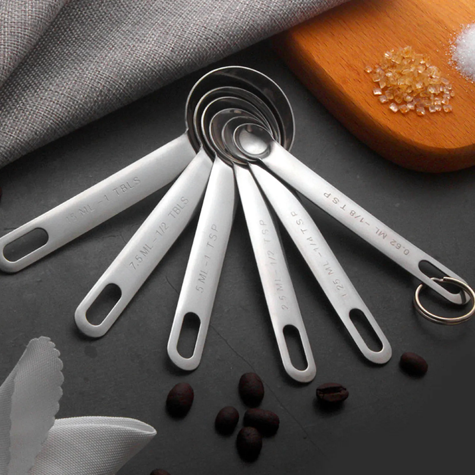 1 set 1 Set Stainless Steel 6-Piece Assorted Sizes Kitchen Baking Tools Food Storage Nested Design Corrosion Resistant Spoon Set