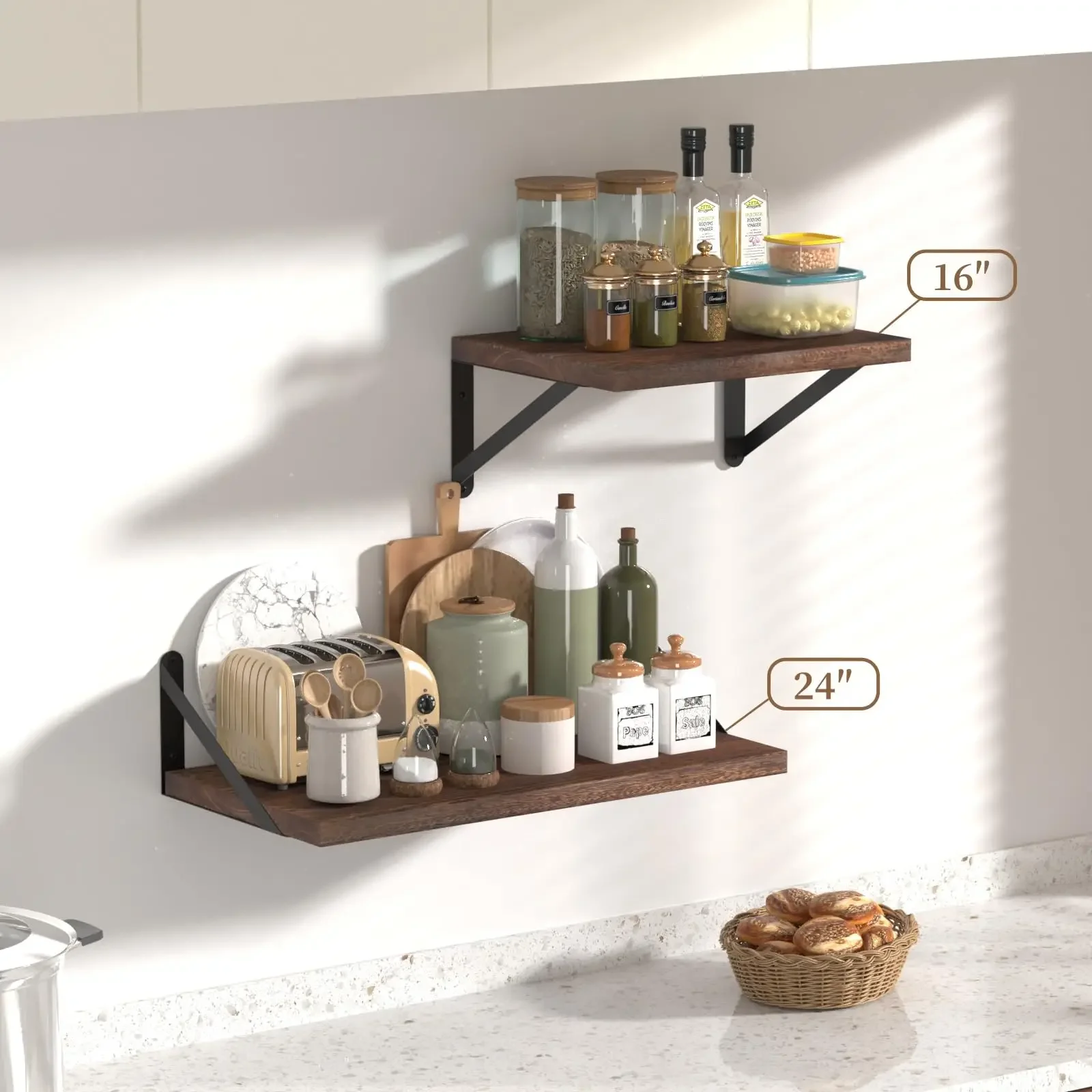 

New Wood Floating Shelves for Wall Decor Home Decor - Bedroom Living Room Kitchen Book Shelf - Wall-Mounted Storage Solution