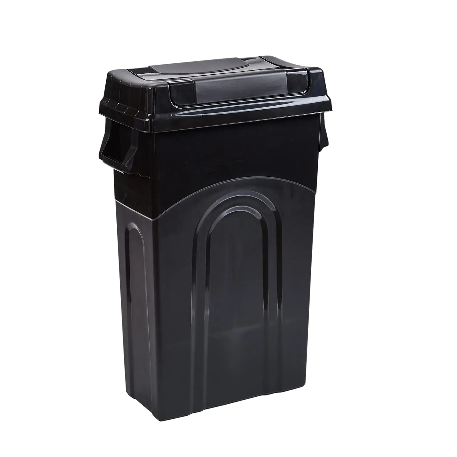 Highboy Waste Container with Swing Lid, 23 Gallon, Space Saving Slim Profile and Simple Bag Removal, Handles for Easy Carrying