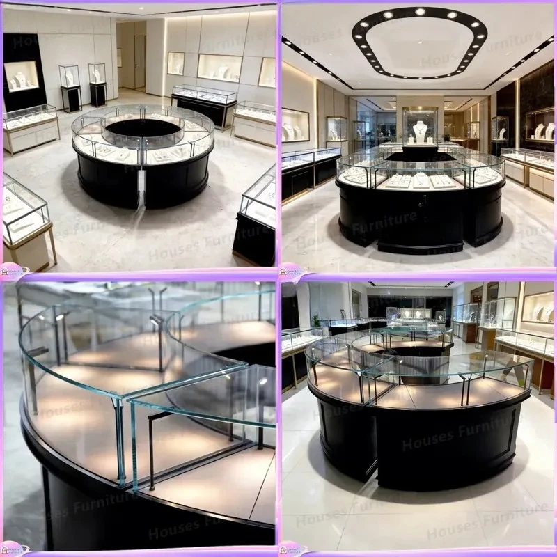 Custom Rectangular Island Jewelry Display Cabinet 360 Degree Viewing LED Lighting Eco Friendly Heavy Duty Showcase for