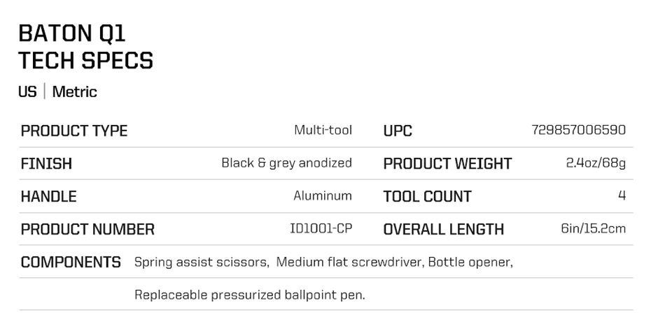 SOG Baton Q1 4-in-1 Multitool-Stift EDC Taschenwerkzeug mit Schere, Schraubendreher und Flaschenöffner für Angeln, Camping, Wandern und Outdoor-Ausrüstung – Detail 13