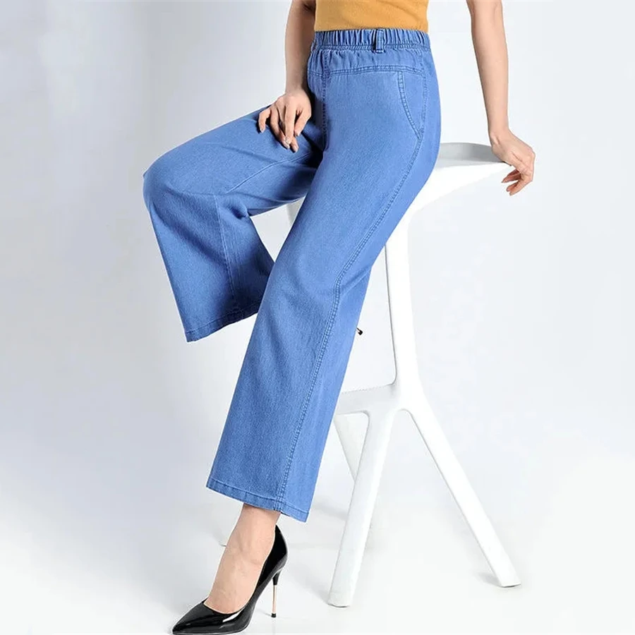 Ricamato Oversize 5xl Mom Jeans larghi Casual Capris elastico a vita alta pantaloni a gamba larga pantaloni in Denim blu coreano Vaqueros