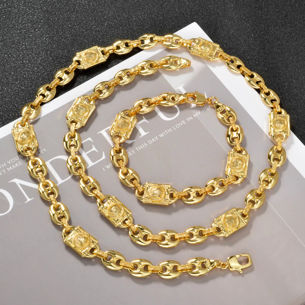 2PC HotSelling Men's Women's Necklaces Bracelets Jewelry Sets Pig Nose Shape Splicing Geometric Figures Party Accessories Gifts