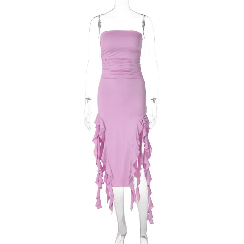 Seksowna Sukienka Koktajlowa Bez Ramiączek Damska Asymetryczna Sukienka Bodycon z Falbankami Elegancka Sukienka na Bal Studniówkowy Sukienki Klubowe Odzież Damska