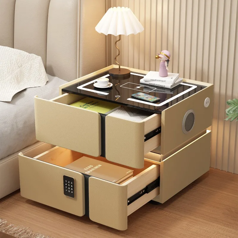 Minimalist Nightstand Solid Wood Bedside Table with Wireless Charging Multi-Function Storage Solution Compact Bedroom Organizer