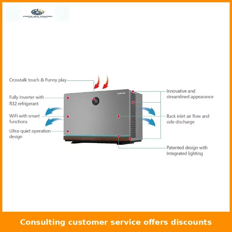 Sunrain R32 7 kW 10 kW 13 kW Full DC Inverter Side-Discharge Wi-Fi-Controlled Air-to-Water Swimming Pool Heat Pump