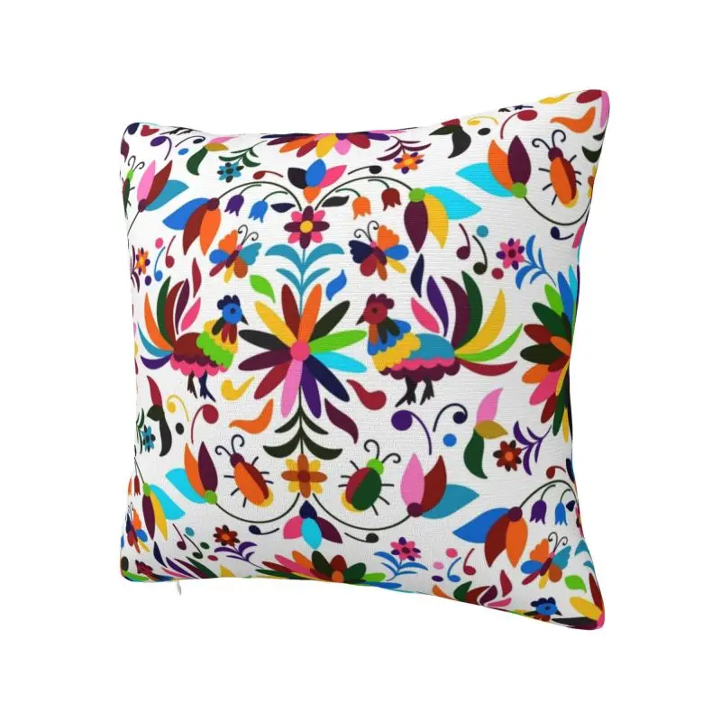 Mexican Otomi Birds Floral Embroidery Throw Pillow for Living Room Folk Flowers Art Modern Cushion Cover Car Pillowcase