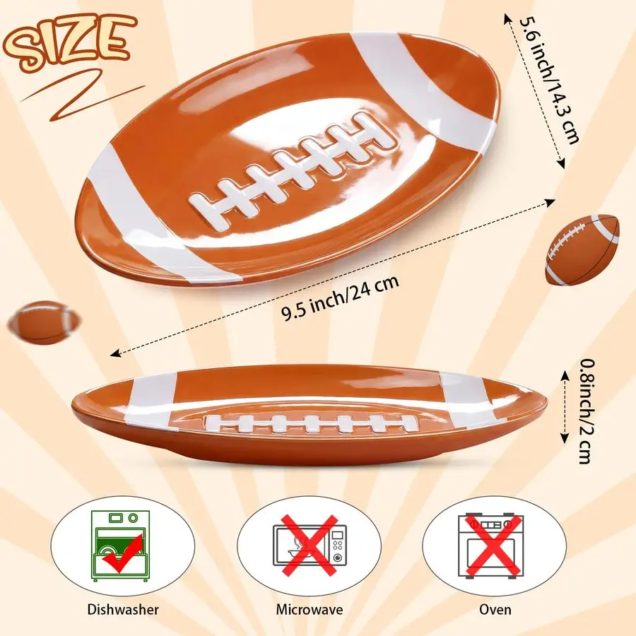 

8 Pcs Football Serving Tray Melamine Football Plates Reusable Party Serving Dishes for Snacks Cookies Dessert Dishwasher Safe