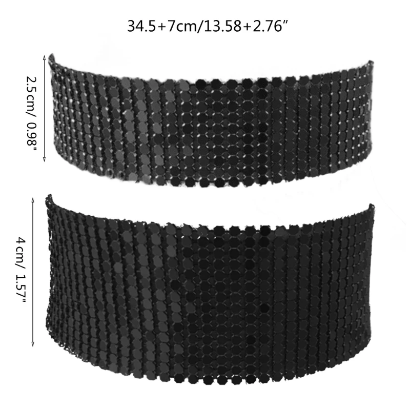 여성 라인석 초커 목걸이 샤이니 와이드 크리스탈 칼라 체인, 여자 솔리드 컬러 파티 클럽 블링 넥 체인 스카프