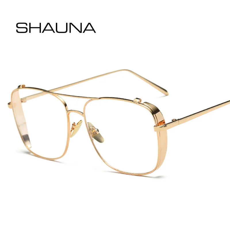 SHAUNA Anti-Blue Light Oversized Women Punk Glasses Frame Brand Designer Fashion Men Rectangle Metal Computer Eyeglasses