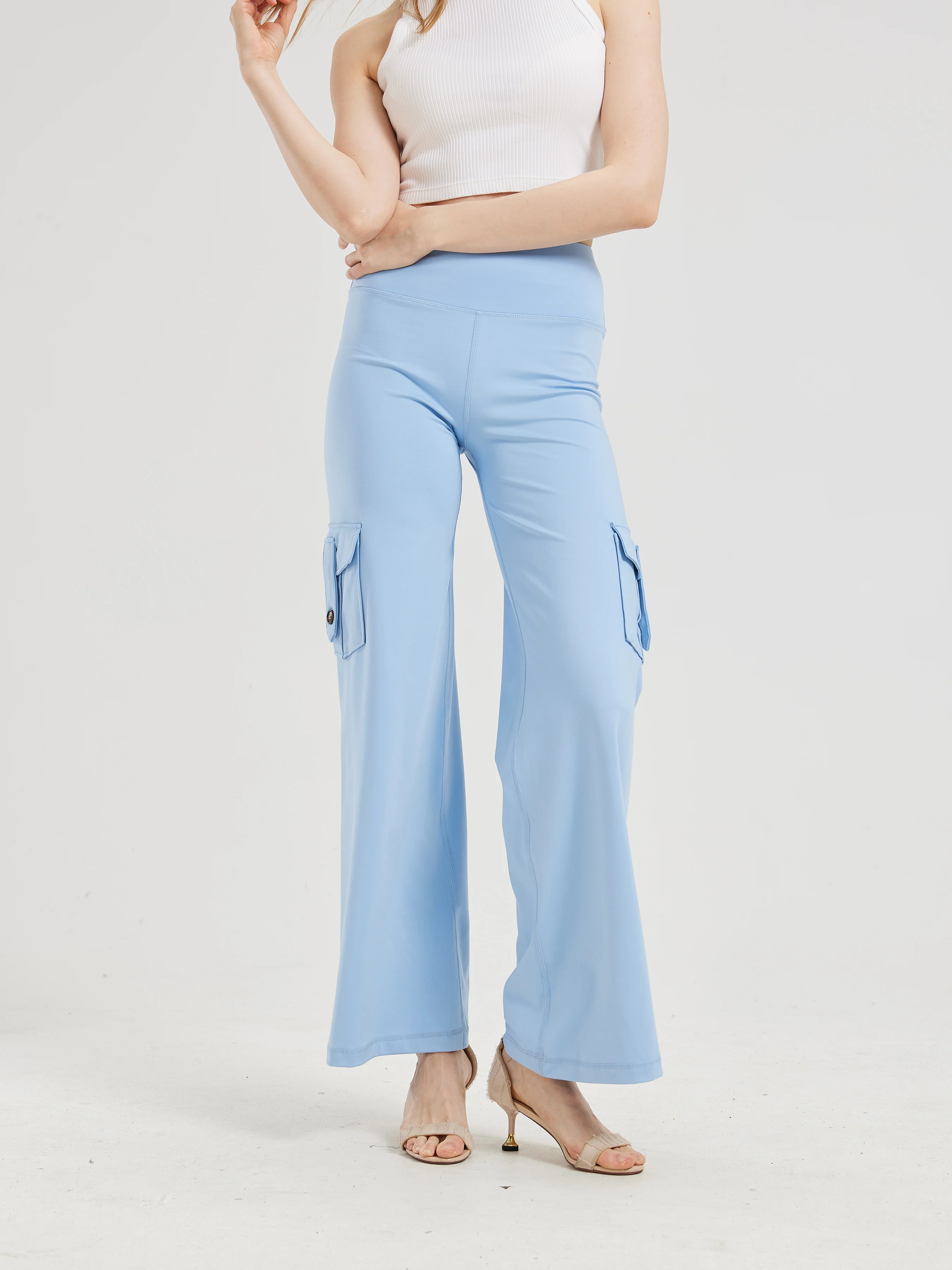 Elegant Women's Trousers Summer Streetwear Fashion Wide Leg Pants High Waist Stretch Tummy Control Breathable Casual Wear Women
