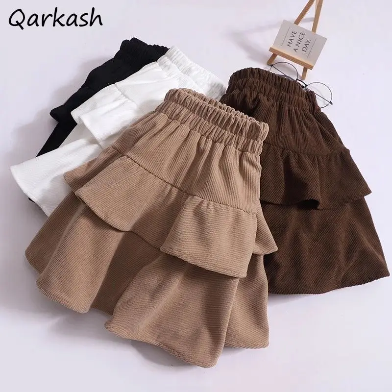 

Mini Y2k Skirts Women Corduroy Ruffles Vintage Ball Gown Tender High Waist Casual Hotsweet Cozy Autumn Winter Sexy Girls Ulzzang