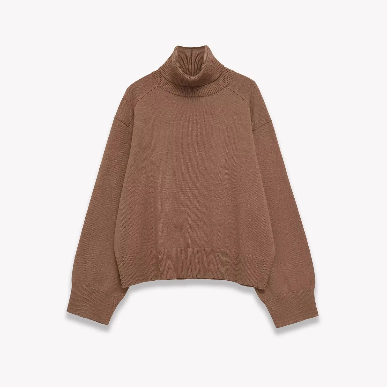 Pull Long polyvalent à manches longues et col montant pour femme, mode européenne et américaine, couleur unie, nouvelle collection 2025