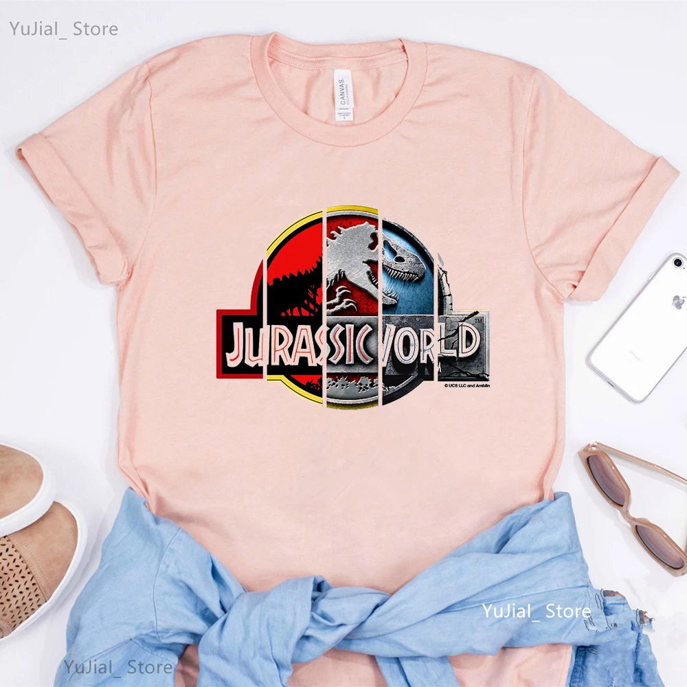 Jurassic Park Graphic Print Pink/Gray T Shirt Women Clothes 2024 Dinosaur R-Rex Tshirt Femme Harajuku Shirt Summer Tops Tee