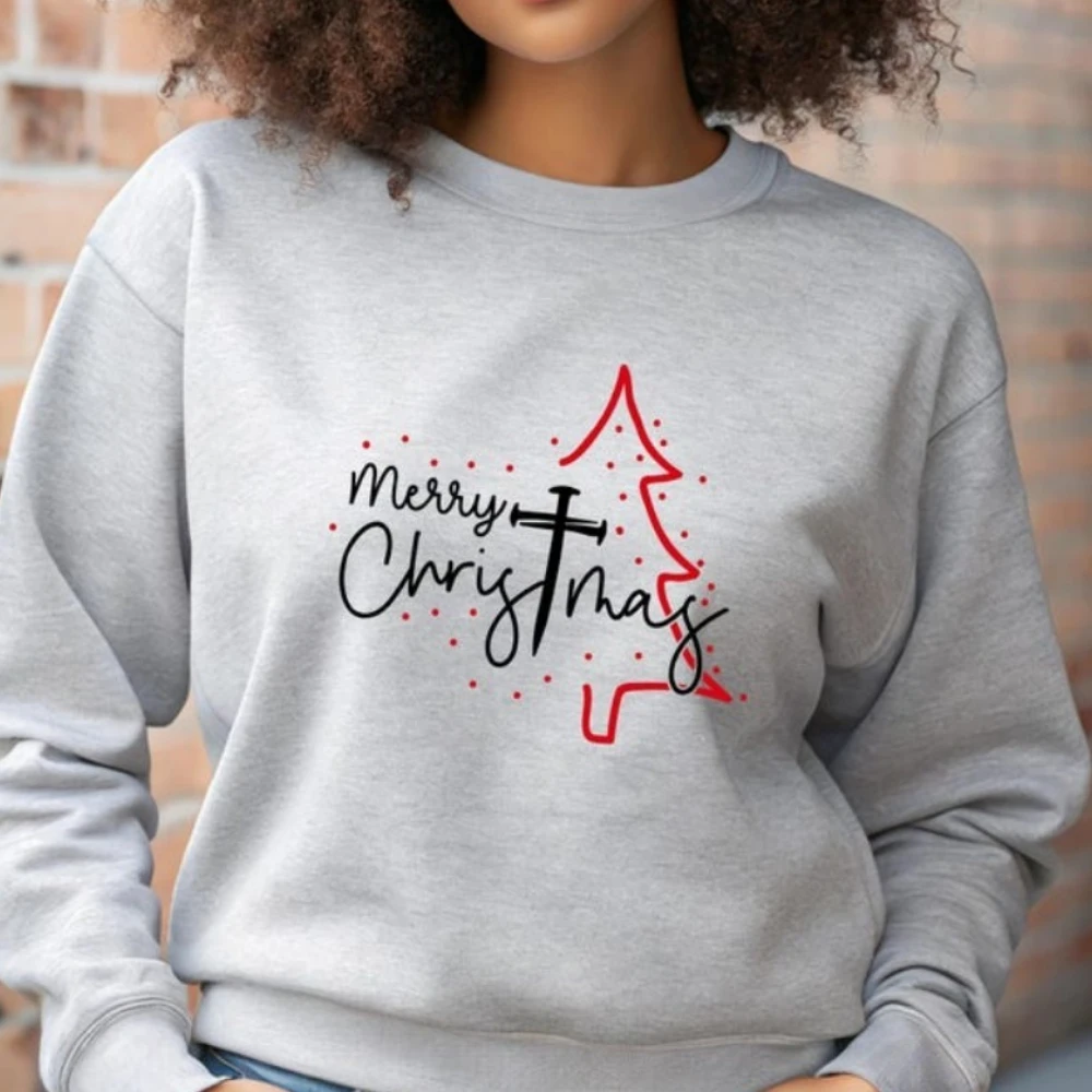 Frohe Weihnachten Sweatshirt Christian Cross Tree Hoodie Religiöses Weihnachtsgeschenk Glaube Weihnachtsgeschenk Hoodies Damenbekleidung