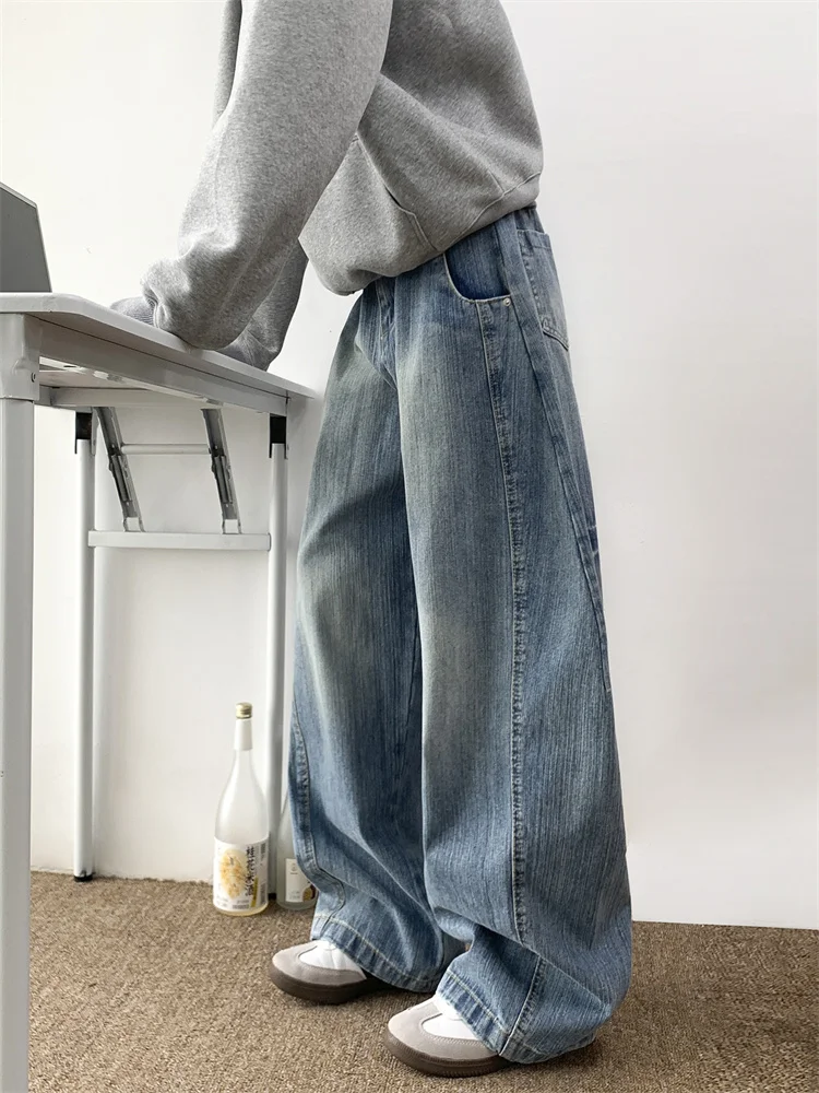 

American Style Loose Leg Bamboo Texture Knife Jeans Men's Retro Trendy Brand Washed Casual Floor-Length Pants