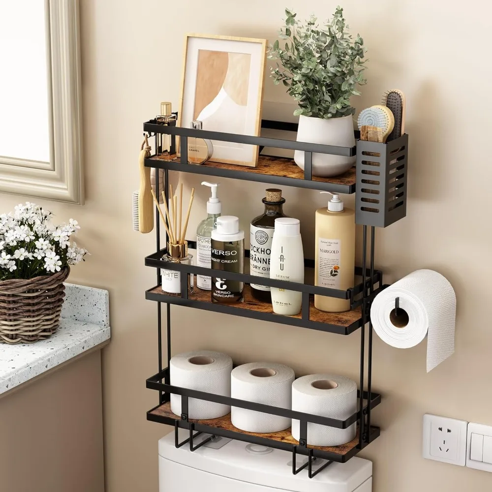 

behind Toilet Shelf,Back of Rack,3 Tier Bathroom Shelves over Toilet,Above Toilet storage,Top of Toilet Organizer,Black