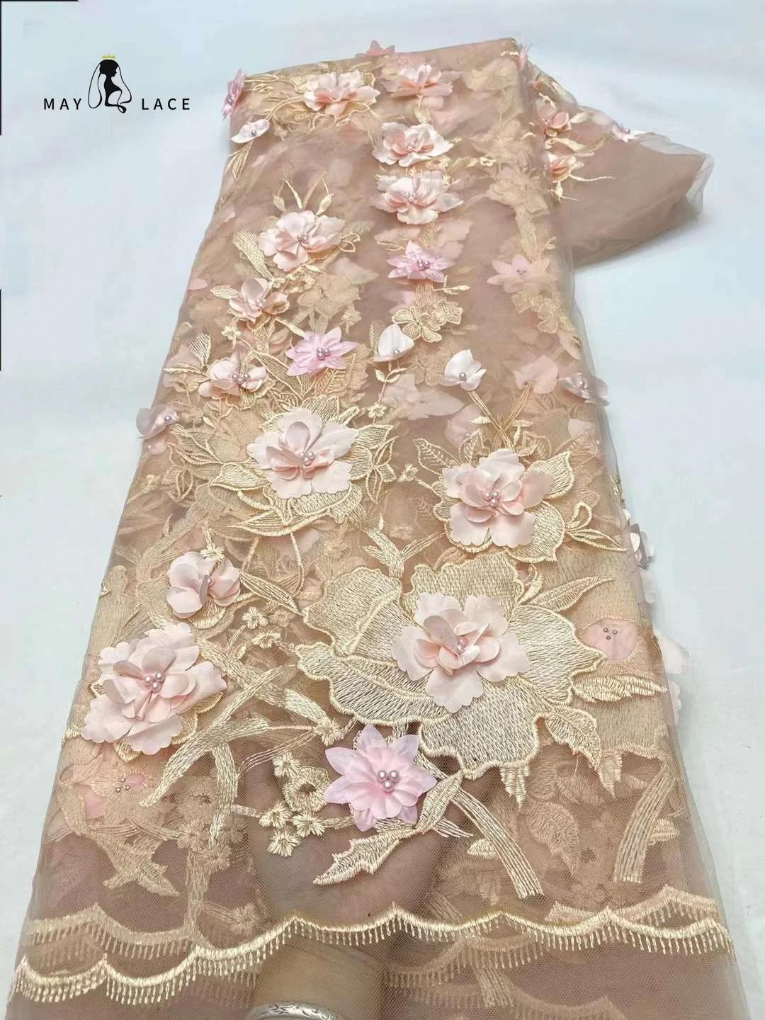 

Luxury African Lace Fabric 2024 High Quality French 3D Flower Sequins Embroidery Beads Tulle Lace Fabric For Weding Party Dress