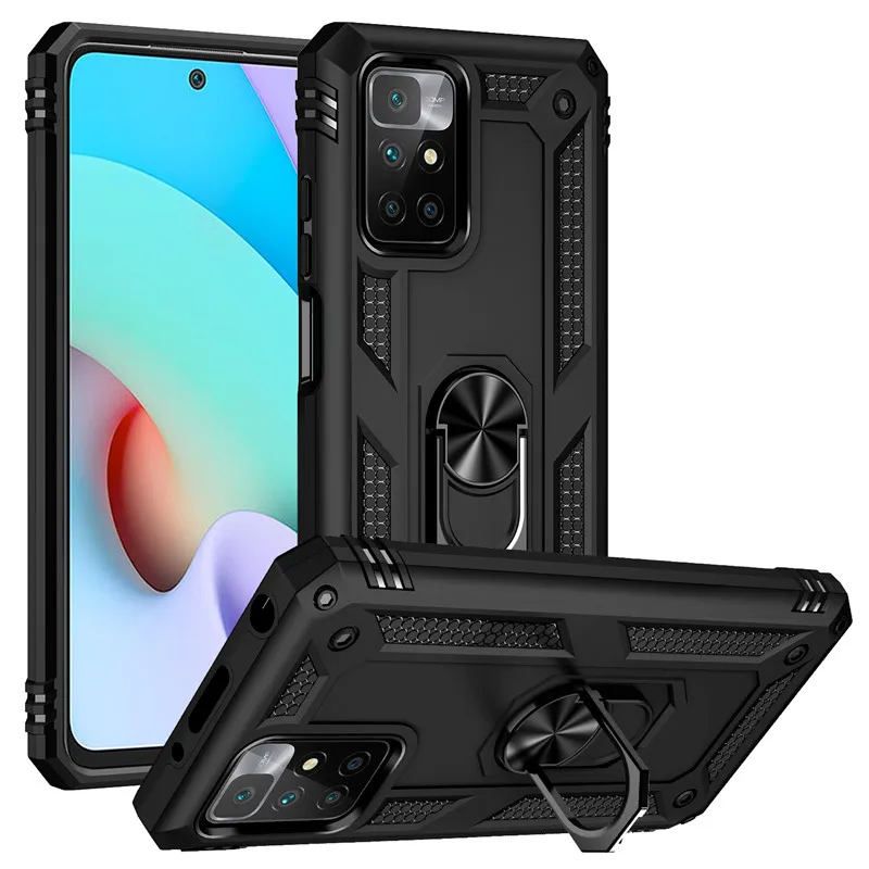 For Xiaomi Redmi 10 Case Shockproof Armor Stand Holder Phone Cases For Redmi10 Redmi 10 Prime 2022 Magnetic Car Ring Cover