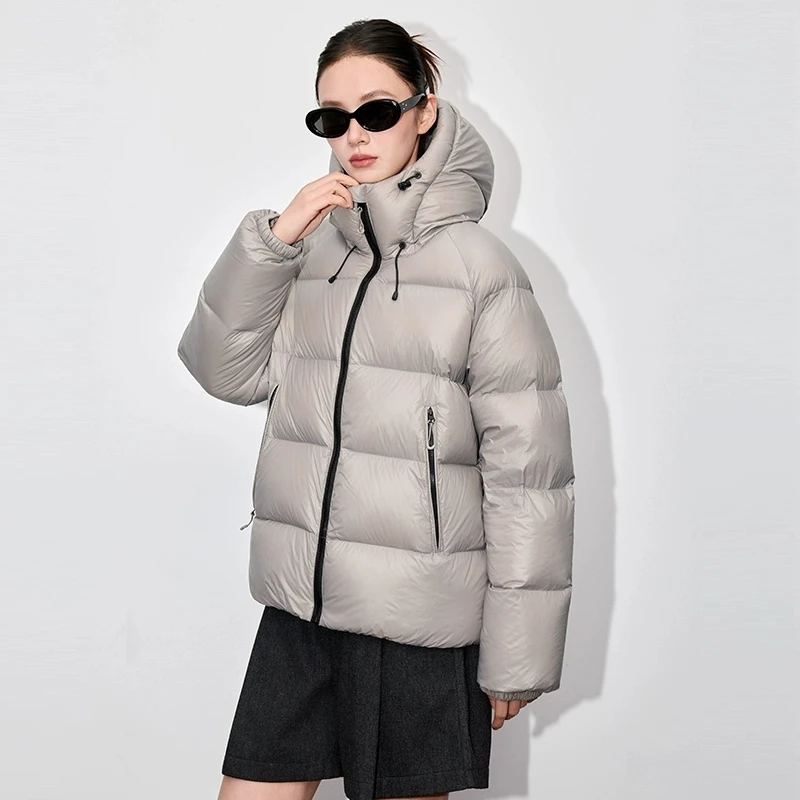 Casaco curto para baixo feminino 2025 inverno nova moda com capuz fofo 95 pato branco para baixo jaqueta feminina sólida quente grosso parka casaco