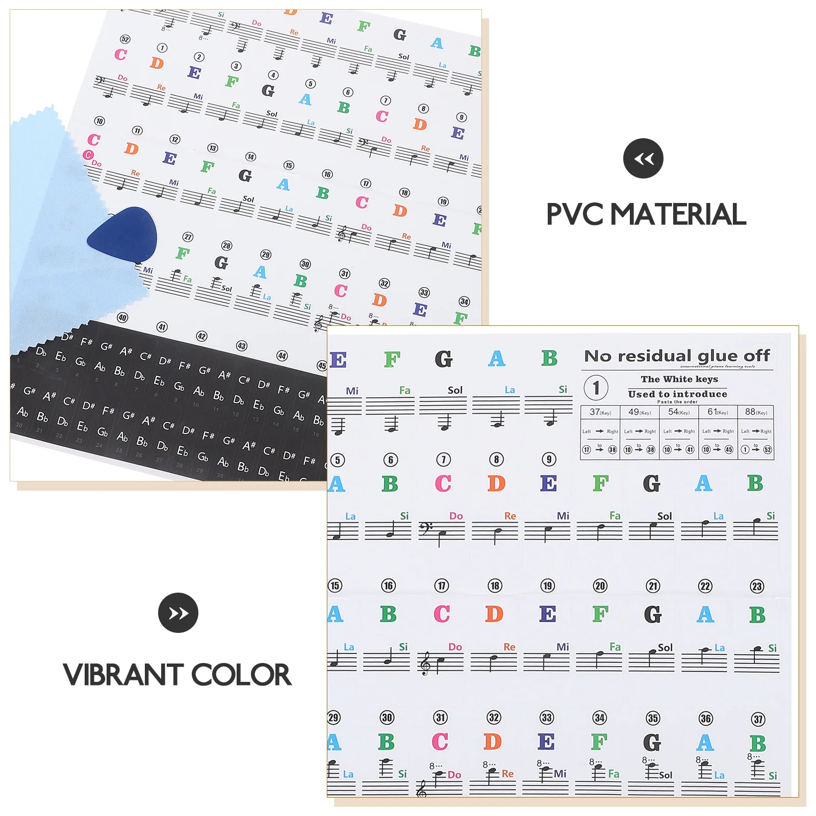 

Piano Key Stickers 88/76/61/54/37 Key Removable Keyboard Note Labels Vibrant Color Easy Apply Piano Keyboard Accessories For