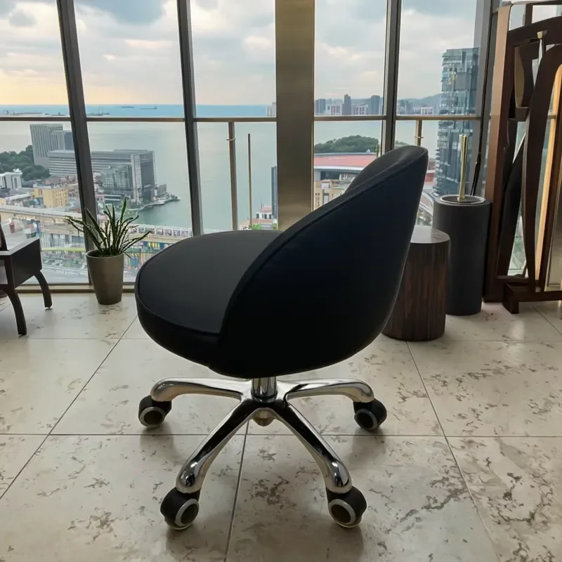 Adjustable Height Small Leather Chair with Wheels for Salon Beauty Hotel Waterproof Technician Customer Seat Durable Load