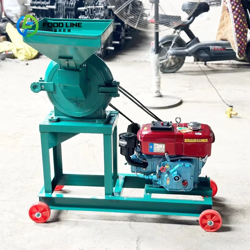 Customized Double Feed Hopper Diesel Disc Mill Mobile Wheeled Grain Grinder Corn Wheat Flour Mill Heavy Duty Feed Crusher