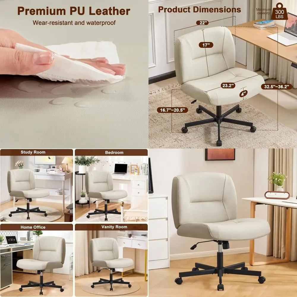 

Adjustable Height Swivel Chair with Wheels, Wide-Back, Grey PU, Suitable for Home, Office, and Living Room