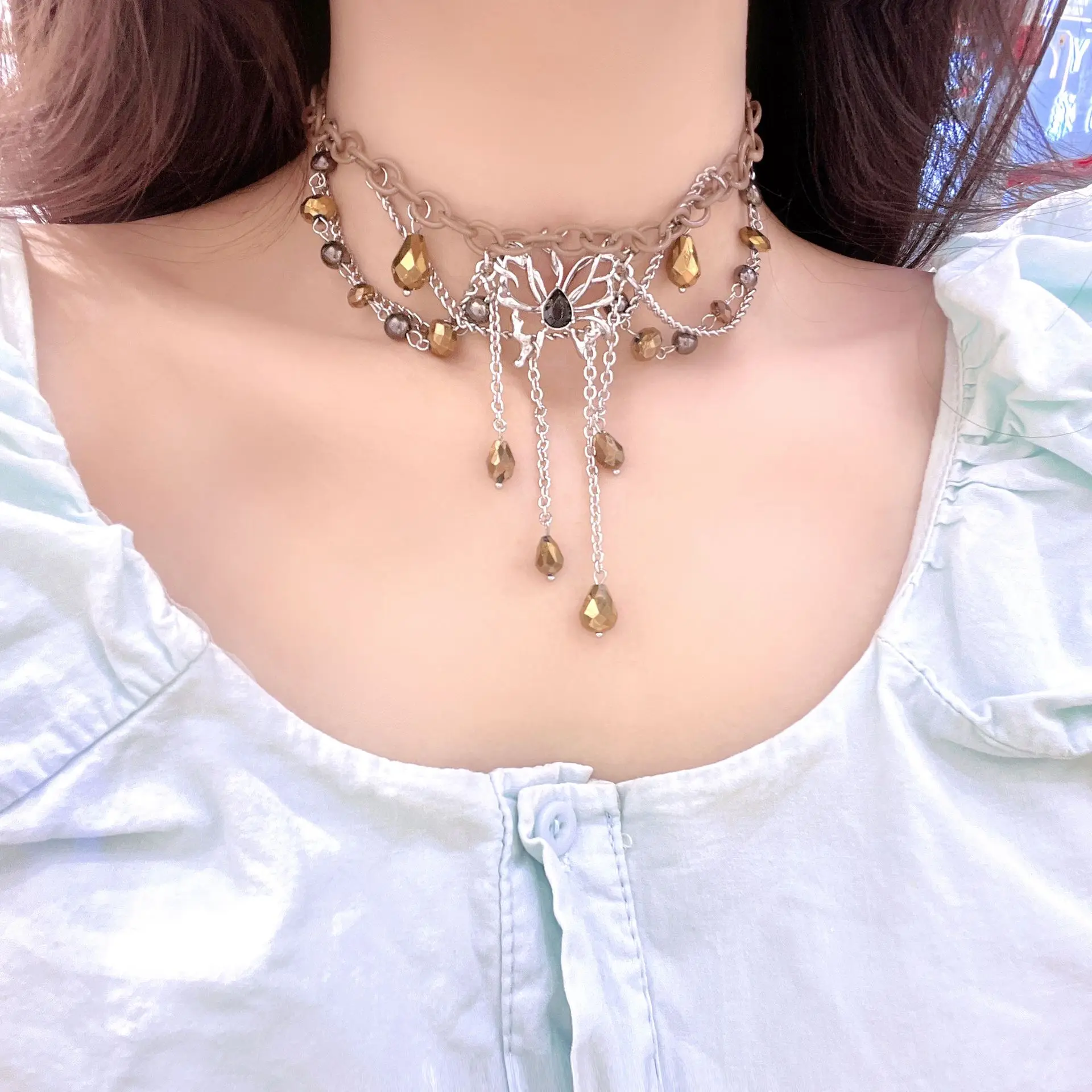 Luxury Banquet Design Subcultural Retro Gothic Neckchain Y2K Personalized Collar Chain Multi Layered Necklace for Women Gifts