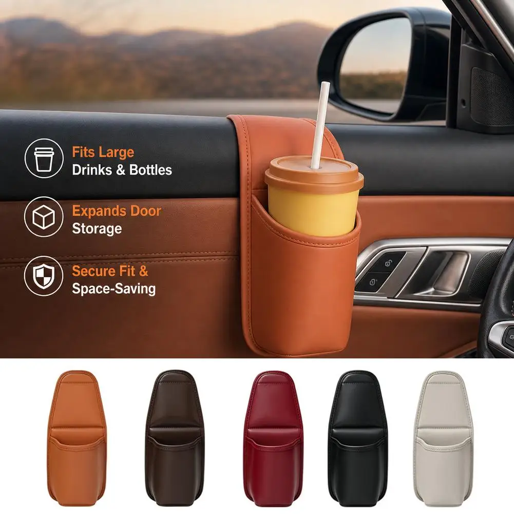 PU Car Door Cup Holder Multifunctional Adhesive Storage Pocket Auto Door Mount Drink Bottle Holder Phone Sundries Storage Bag