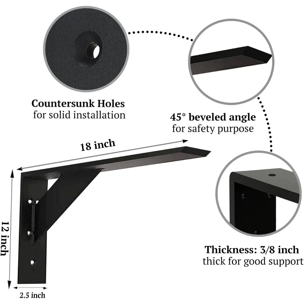 دعامات دعم سطح الطاولة من الجرانيت شديدة التحمل، 18 بوصة، عبوتان، سميكة 3/8، 18 × 10 × 2.5، دعم رف معدني للأحمال الثقيلة #2