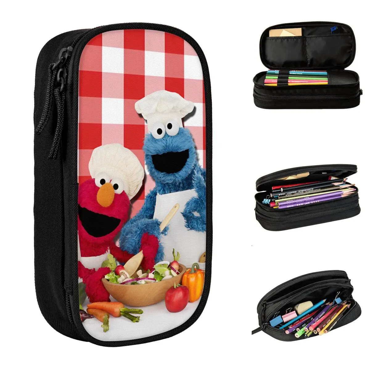 S-Sesame Streets Pencil Case Cookie Monster Cartooon Pencil Box Pen Box for Student Bags School Supplies Cosmetic Stationery