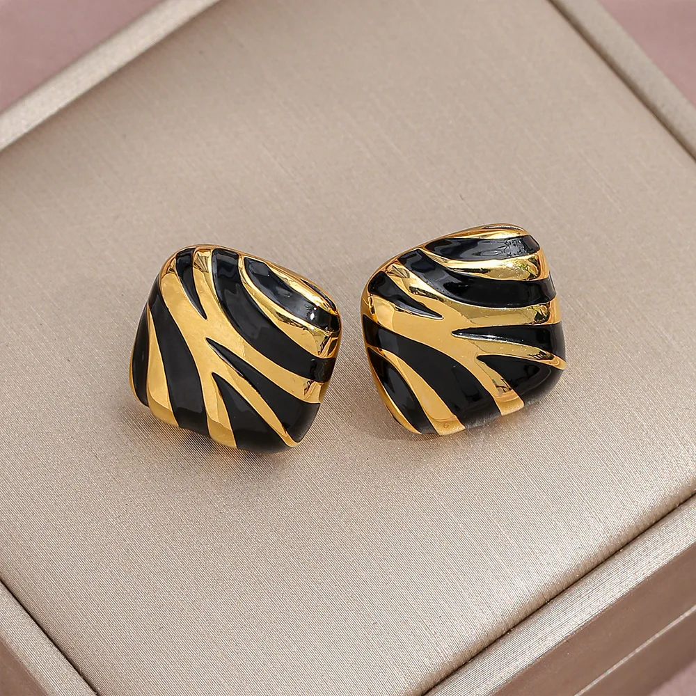 Black Gold Zebra Stripes Square Stud Earring for Women New Transparent Hyperbole Big Geometry Jewelry Christmas Girl Gift