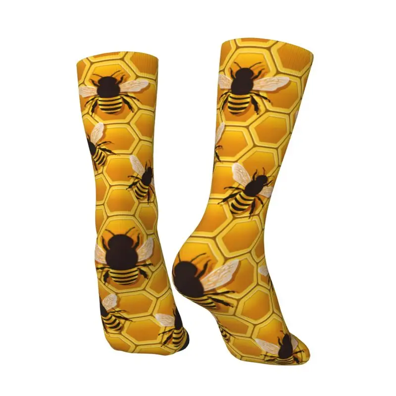 Custom Novelty Mens Honeycomb Bees Pattern Dress Socks Unisex Warm Comfortable 3D Printing Crew Socks