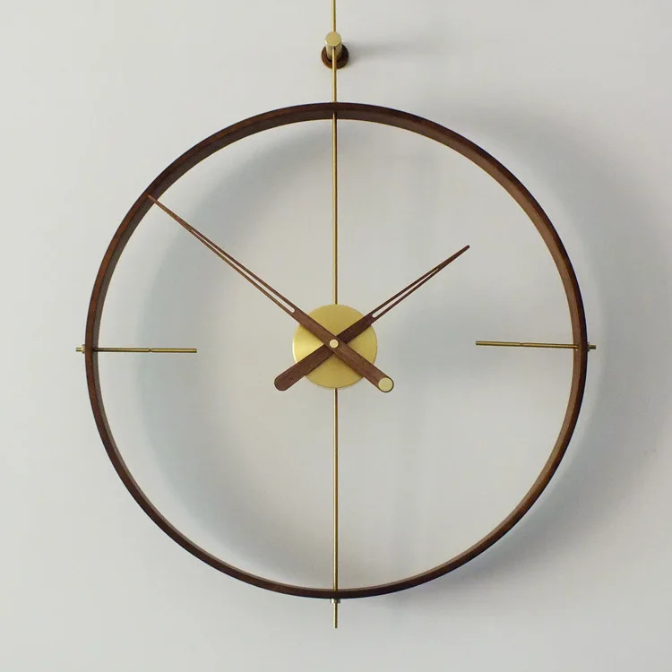 &c Nordic Modern Spanish Wall Clock Fashionable Minimalist Personalized Walnut Wood Frame for Living Room