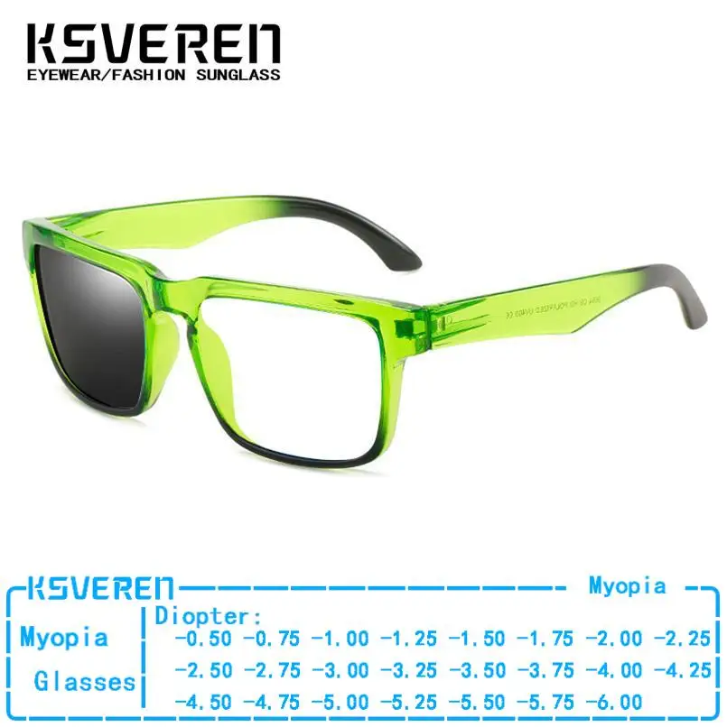 Classic Square Photochromic Myopia Glasses Men Designer Finished Nearsighted Eyewear Women Outdoor Color Changing Sports Glasses