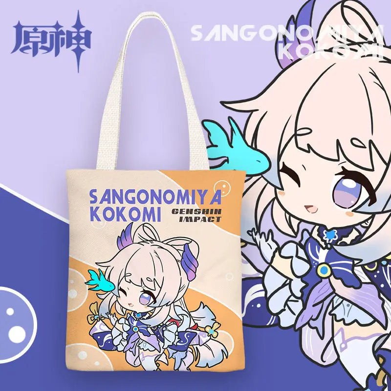 Hot Game Impact Canvas Bag Hutao Kokomi Kamisato Ayaka Large Capacity Kawaii Cosplay Women Shoulder Bags Vintage Handbag