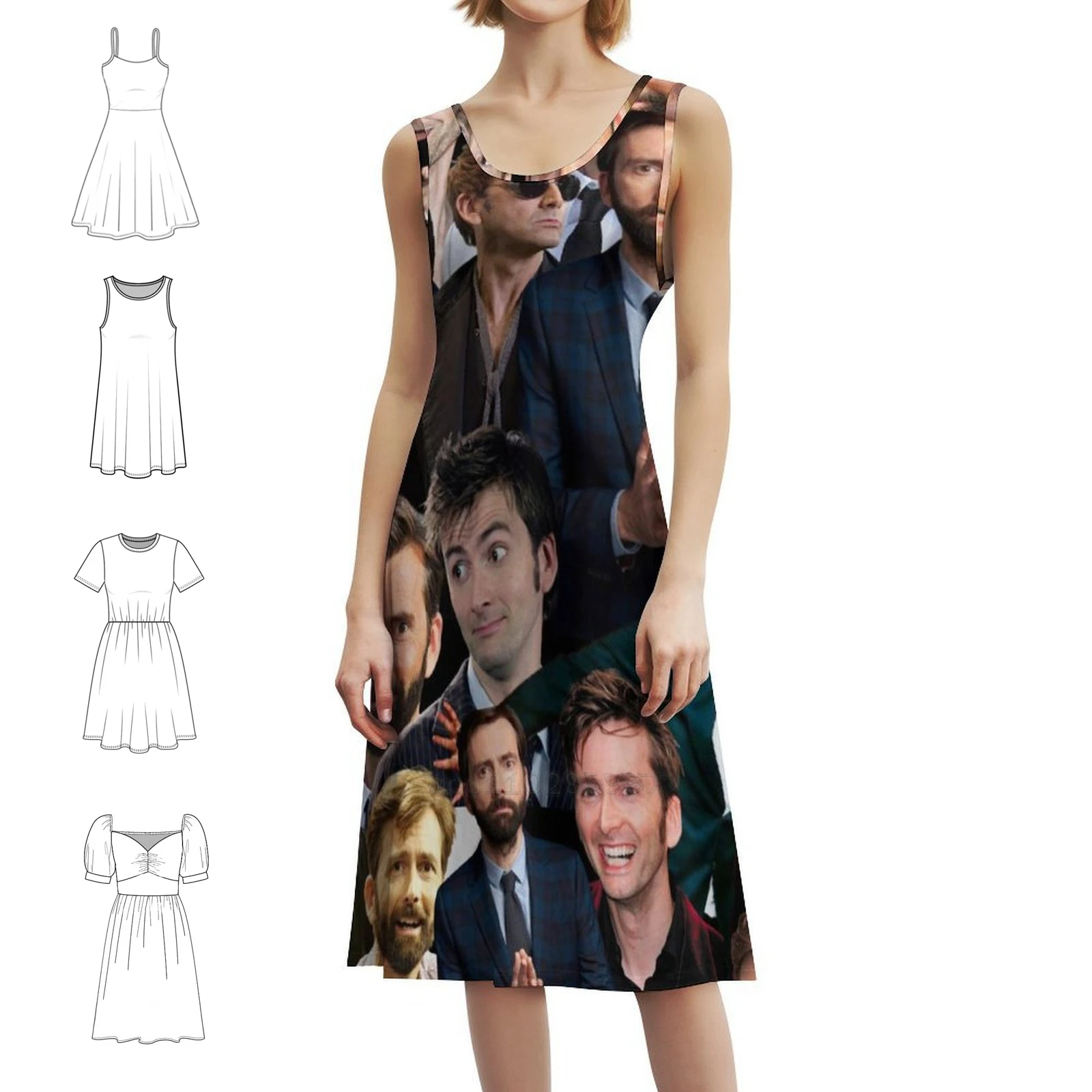 David Tennant Collage Bohemian Sleeveless Dress Multi-Print Beach Vacation Party Dress David Tennant Collage David Tennant