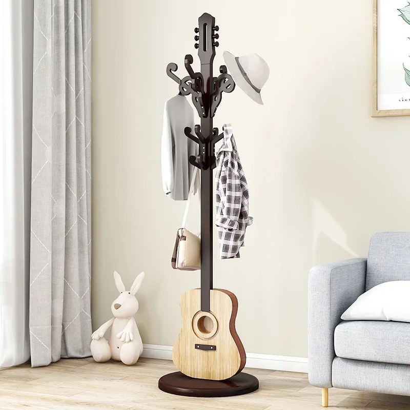 Creative Child Room Guitar Solid Wood Coat Rack Standing Clothing Hook Living Room Home Decor