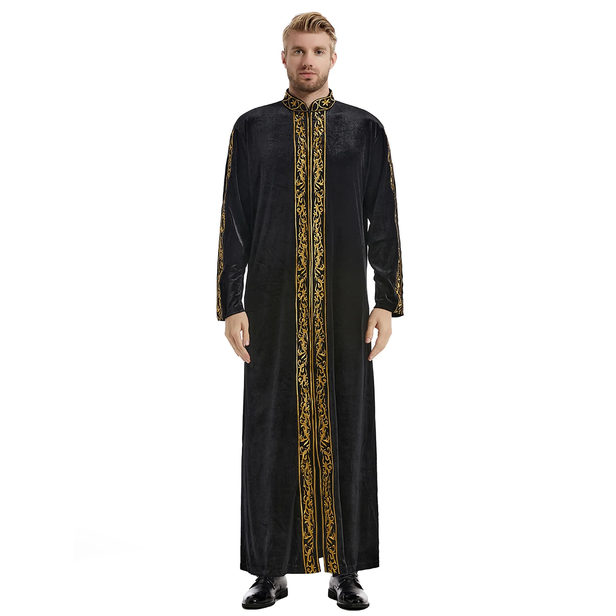 Zimowy luksusowy aksamitny haft Jubba Thobes Muzułmanin Abaya Arabski Dubaj Turecki kaftan z długim rękawem Sukienka męska TH825