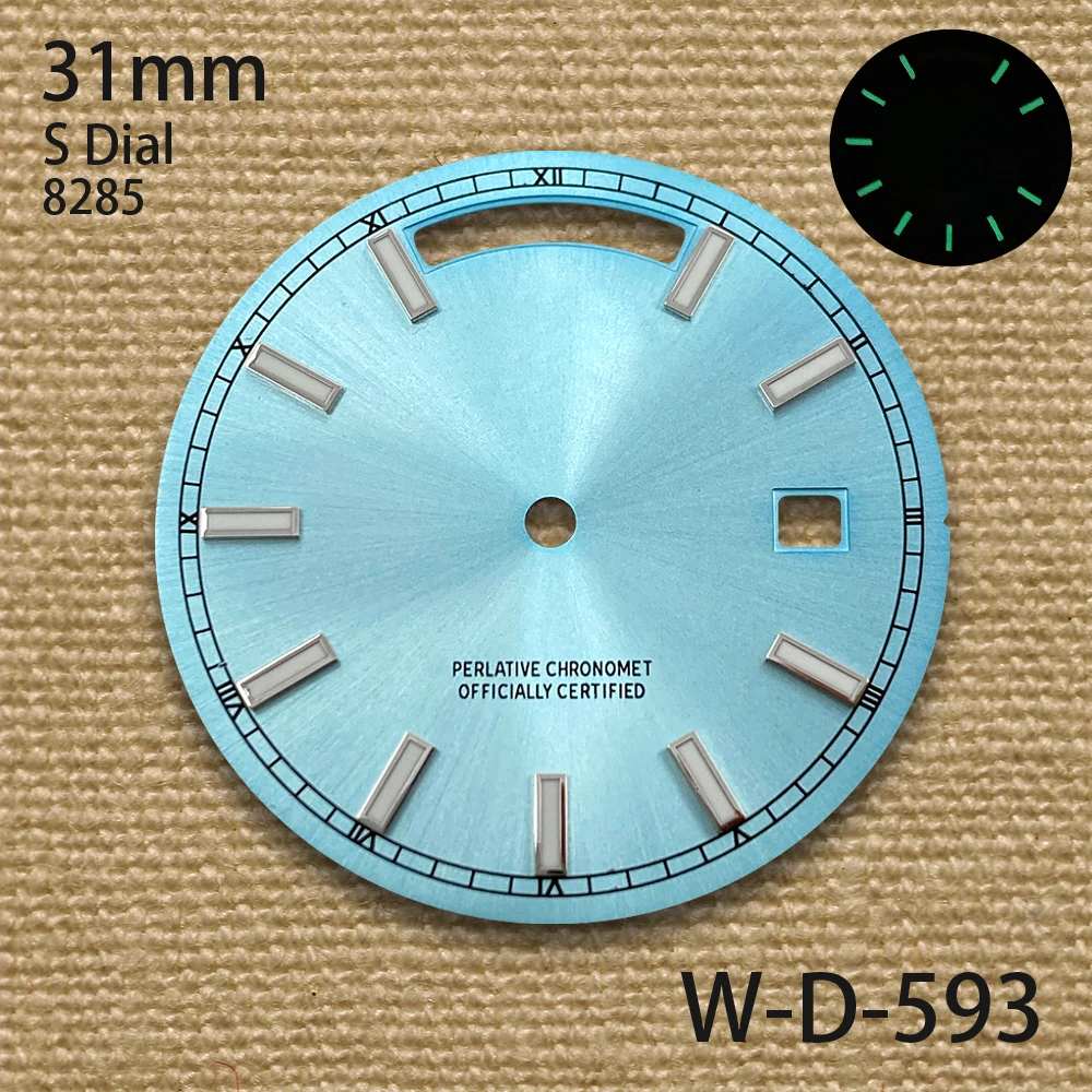 31mm Day And Date S Dial Fit 8285 Movement Green Luminous Sunray High-Quality Dial Watch Modification Accessories